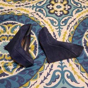 Navy blue suede wedges